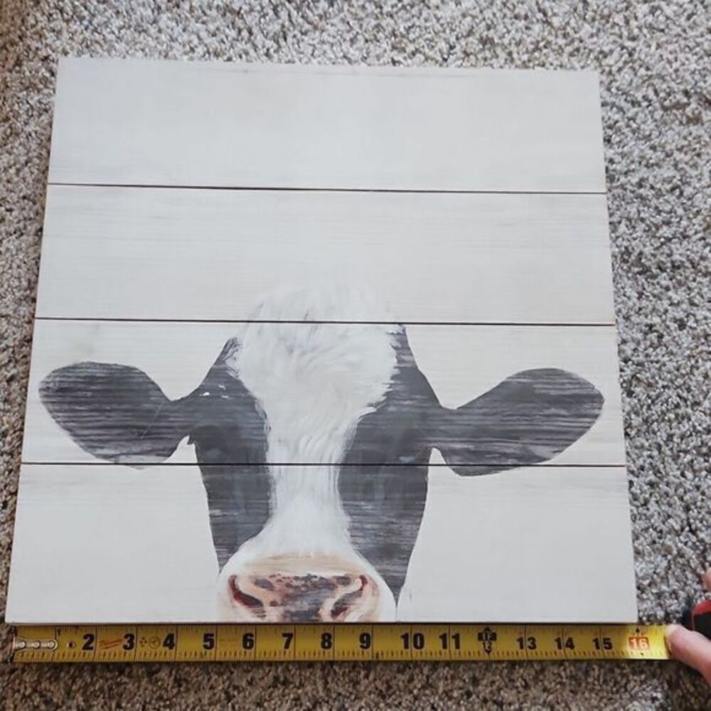 Rustic Wood Farmhouse Cow Wall‎ Art 16"×16" inches - Picture 4 of 5